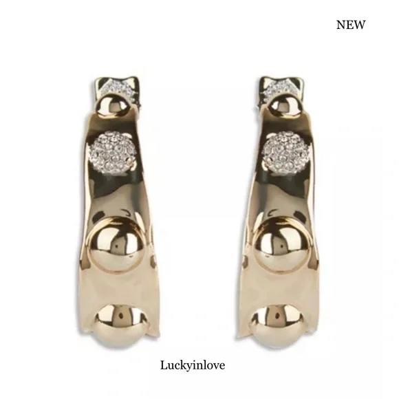 ALEXIS BITTAR • Large Gold Molten Metal Dot Pavé Crystal Studded Hoop Earrings - Picture 2 of 12